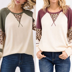 Knit Animal Print Contrast Pullover Top