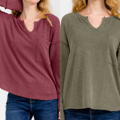 Knit Notched Neck Pullover Top