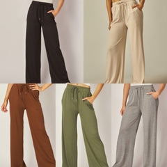 Stretchy Drawstring Pocket Wide Leg Pants
