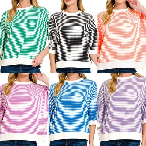 Striped Contrast Trim Banded Bottom Top