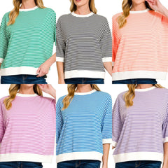 Striped Contrast Trim Banded Bottom Top