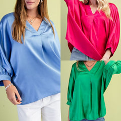 Satin V-Neck Loose Fit Top