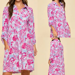 Paisley Printed Collared Dress With Pockets