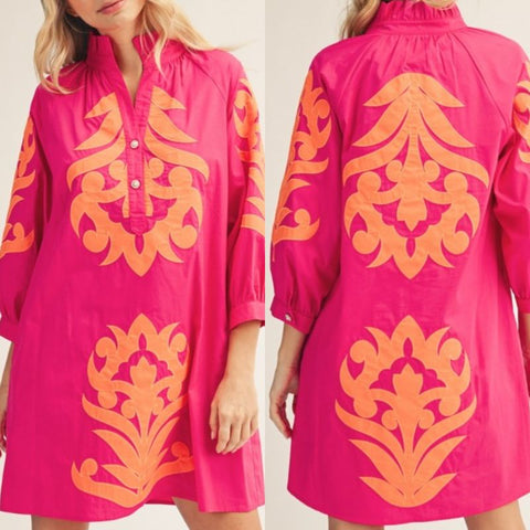 Baroque Floral Applique Shift Dress