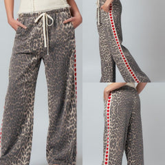 Leopard Print Heart Side Stripe Sweatpants