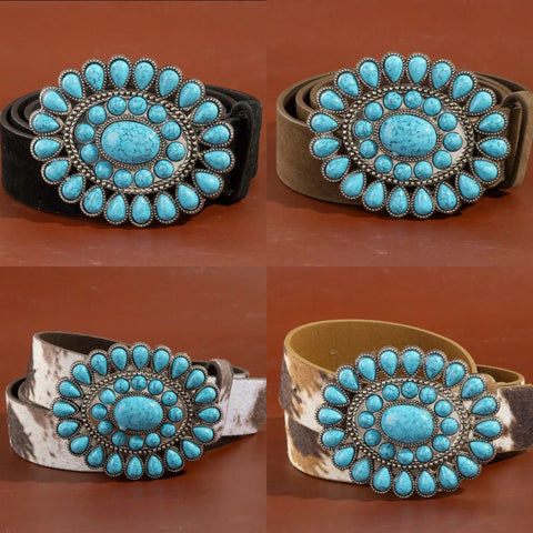 Western Concho Turquoise Stone Buckle Belt