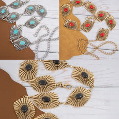 Stone Detail Concho Chain Link Belt