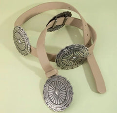 Large Concho Disc Western Vegan Leather Belt