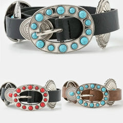 Western Round Turquoise Buckle Concho Belt