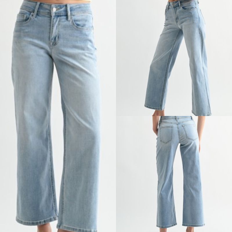 Mid-Rise Wide Leg Ankle Jeans