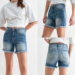 High-Rise With Frayed Hem Denim Shorts