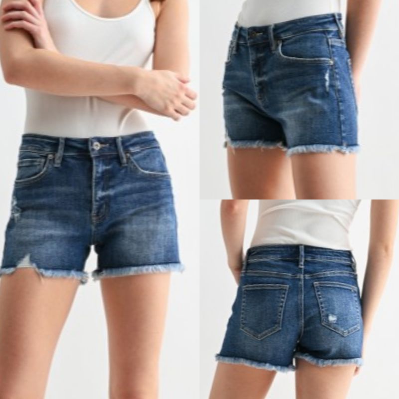 High-Rise Raw Hem Denim Shorts