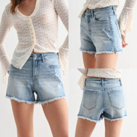 High-Rise With Frayed Hem Denim Shorts