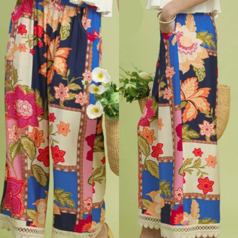 Abstract Patchwork Print Pants