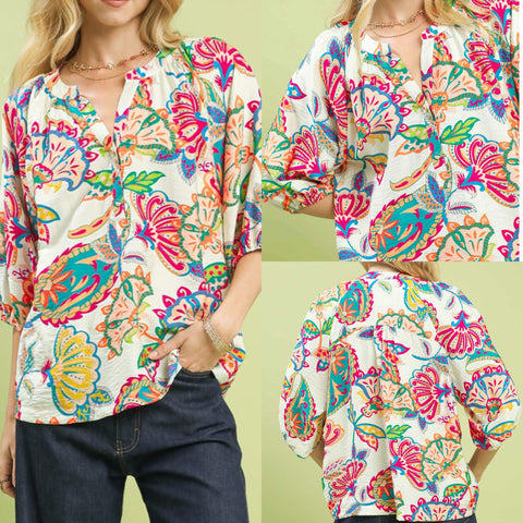 Paisley Print V-Neck Top