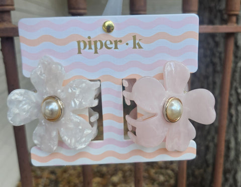 Crackled Flower/Pearl Hair Clips