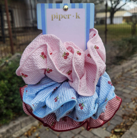 Cherry Hair Scrunchies