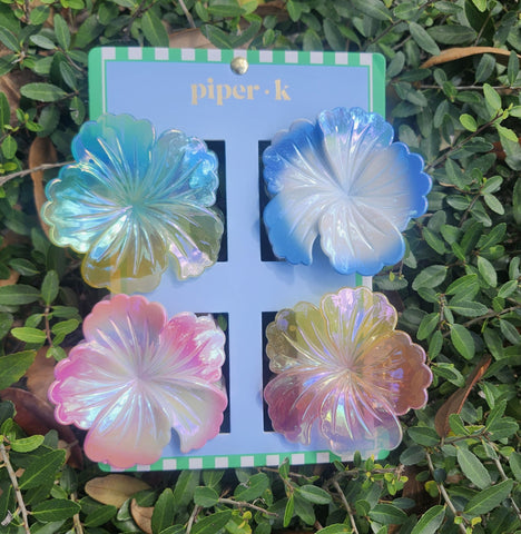 Iridescent Hawaiian Flower Hair Clips