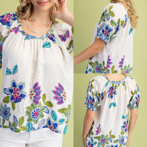 Vibrant Floral Round Neck Top