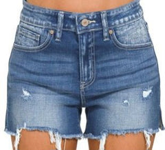 Raw Frayed Hem Cutoff Side Slit Denim Shorts