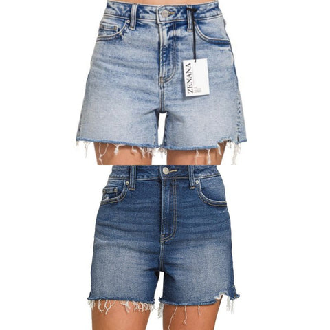 Distressed Hem Denim Shorts