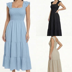 Smocking Tiered Ruffle Sleeve Dress