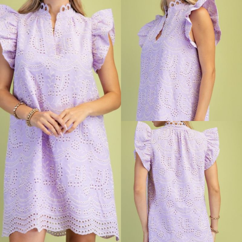 Eyelet V-Neck Mini Dress