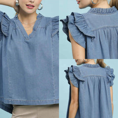 Chambray Ruffle Top