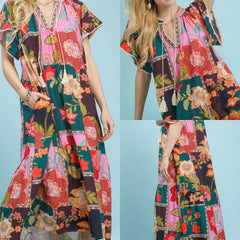Mix Patchwork Floral Maxi Dress