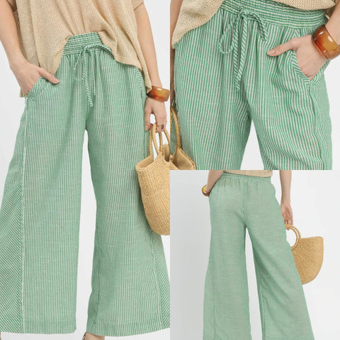 Linen Blend Striped Wide Leg Pants