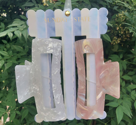 Pink/White Crackled Hair Clips