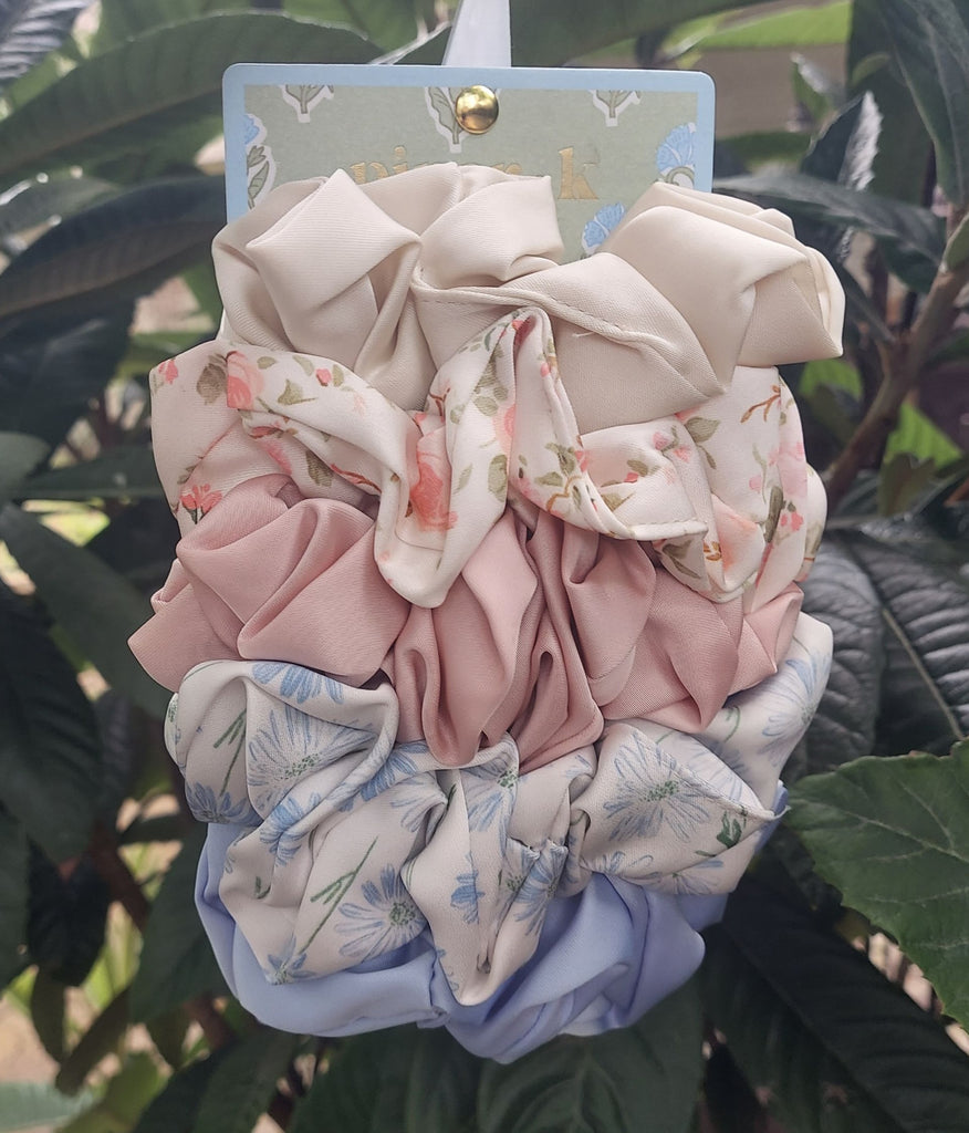 Pastel Floral Printed Hair Scrunchies