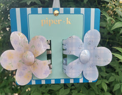 Pastel Printed Flower Hair Clips