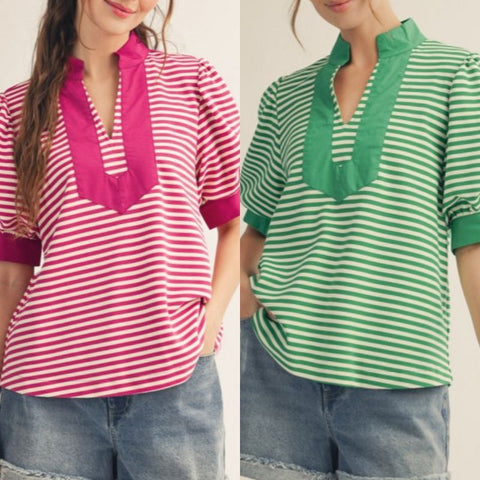 Solid Contrast Detail Stripe Top