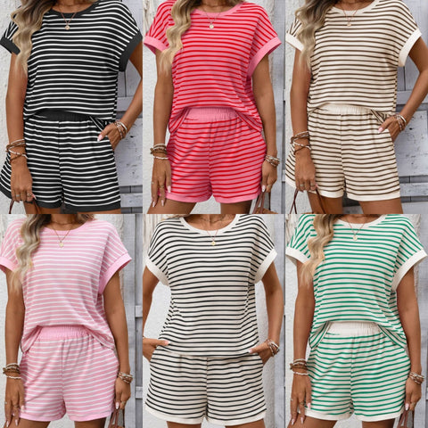 Striped Short Sleeve Top/Shorts Set