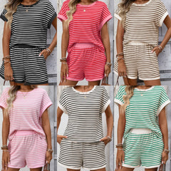 Striped Short Sleeve Top/Shorts Set