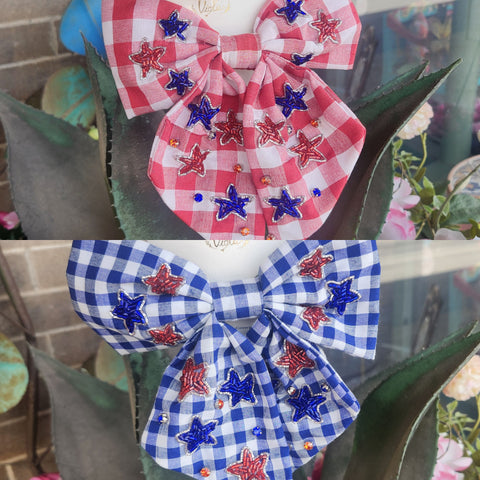Patriotic Stars Checkered Hairbow/Barrette