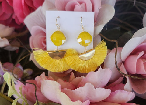 Yellow Beaded/Fringe Earrings