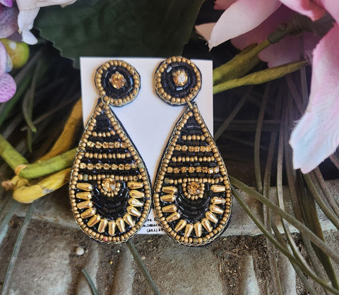 Black/Gold Beaded Earrings