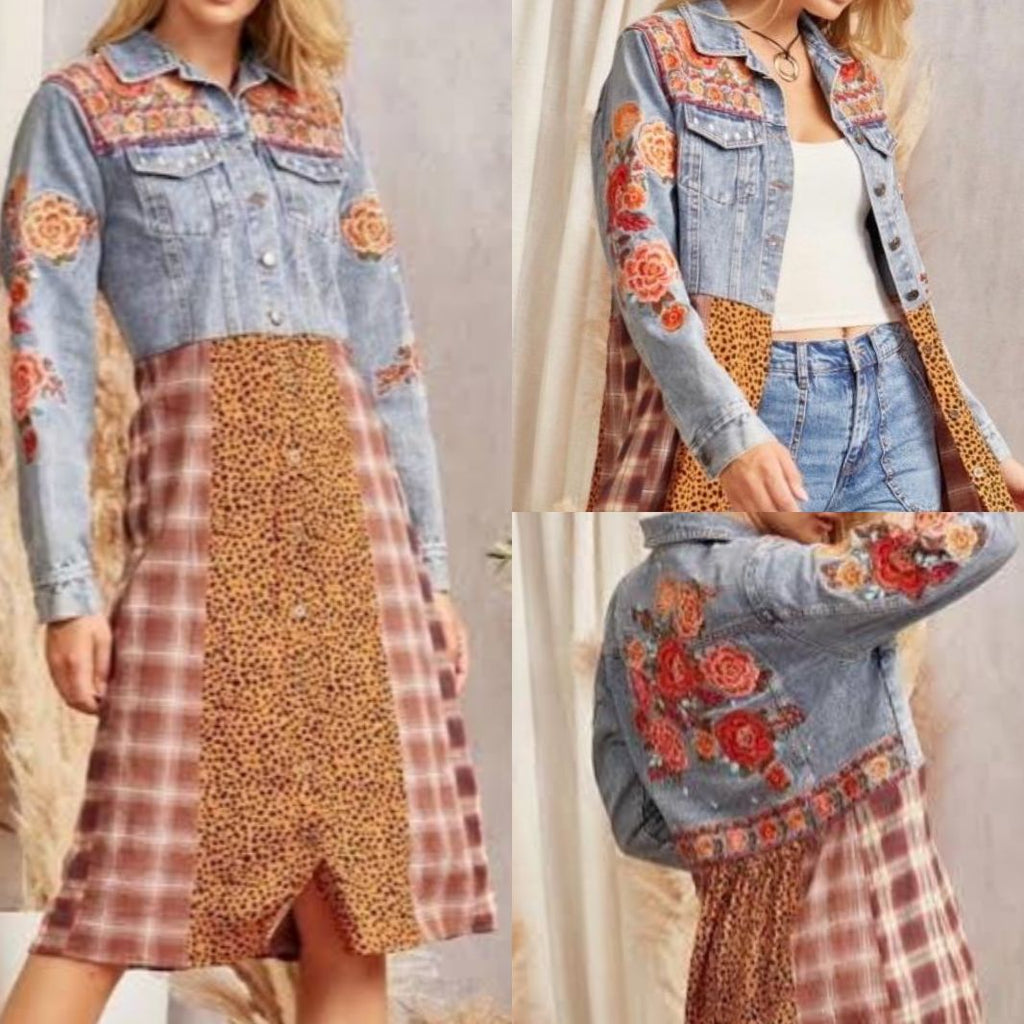 Floral Embroidered/Denim/Animal/Plaid Dress