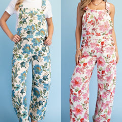 Floral Print Barrel Leg Overalls