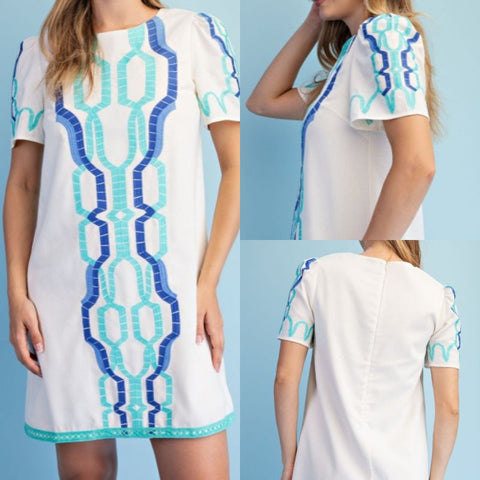 Embroidered Linen Round Neck Dress