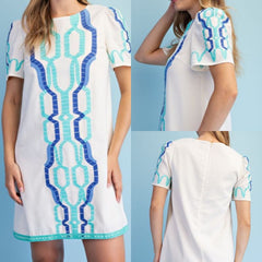 Embroidered Linen Round Neck Dress