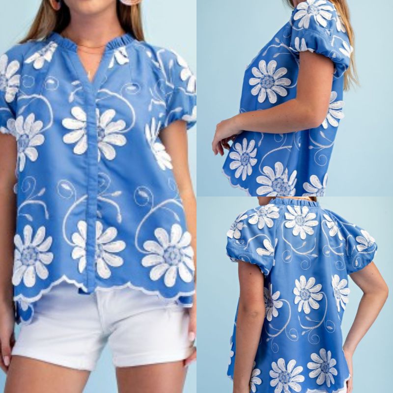 Floral Embroidered V-Neck Top