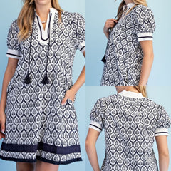 Printed Short Puff Sleeve Dress