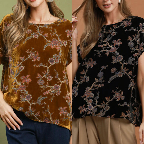 Mix Floral Velvet Boxy Top