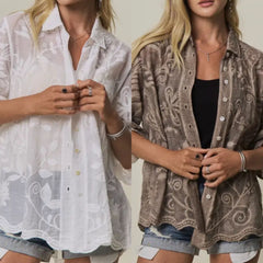 Boho Embroidered Button-Down Top