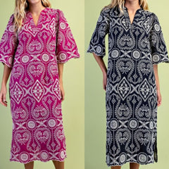 Embroidered Tunic Style Midi Dress