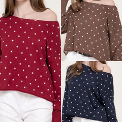Off-Shoulder Polka Dot Sweater