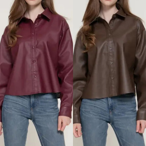 Washed Faux Leather Top